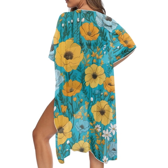 DISNIMOFloral Print Womens Beach Coverup Summer Bikini Kimono Bathing Suit Cover Ups Casual Loose Beach Long Swimwear Cover up