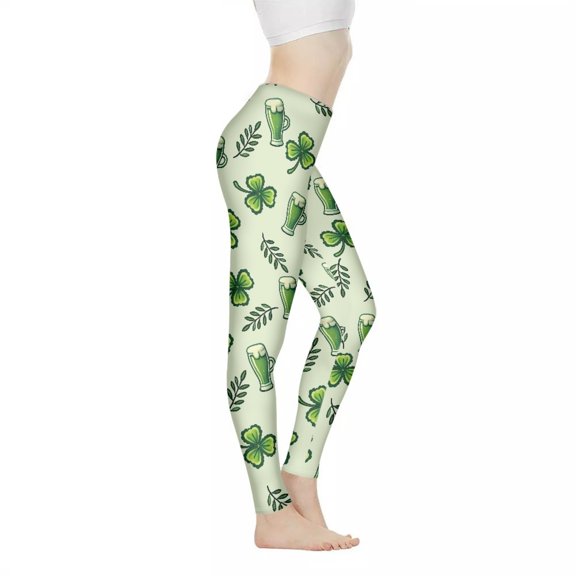 DISNIMOSt. Patrick's Day Yoga Pants Leggings for Women, Lucky Leaf Beer Printed High Waisted Leggings Athletic Yoga Ankle Pants Tummy Control Workout Leggings, Green, 2XL
