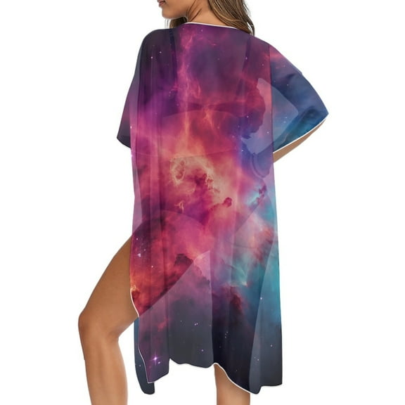 DISNIMOWomen Summer Bikini Cover Ups Kimono Cardigan Loose Swimsuit Coverup with Galaxy Print Casual Beach Hawaii Vacation Long Bathing Suit Cover Up
