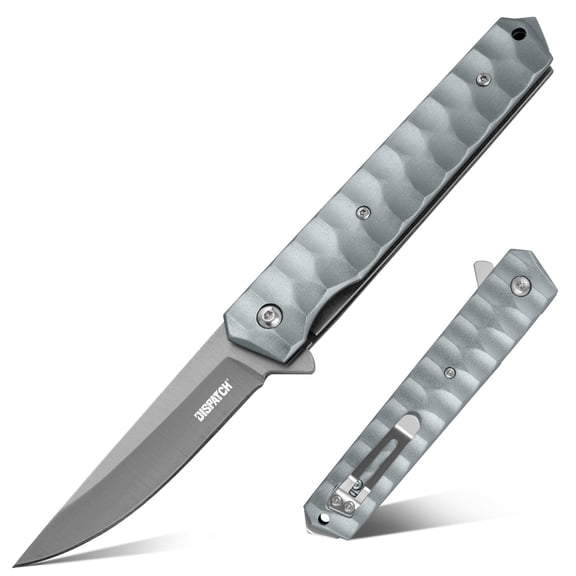 DISPATCH 4.8" Folding Pocket Knife, 3.5" 3Cr Blade, Silver Aluminum Anti-Slip Grip, Compact Carry Camping/Hike Daily Cutting Tool