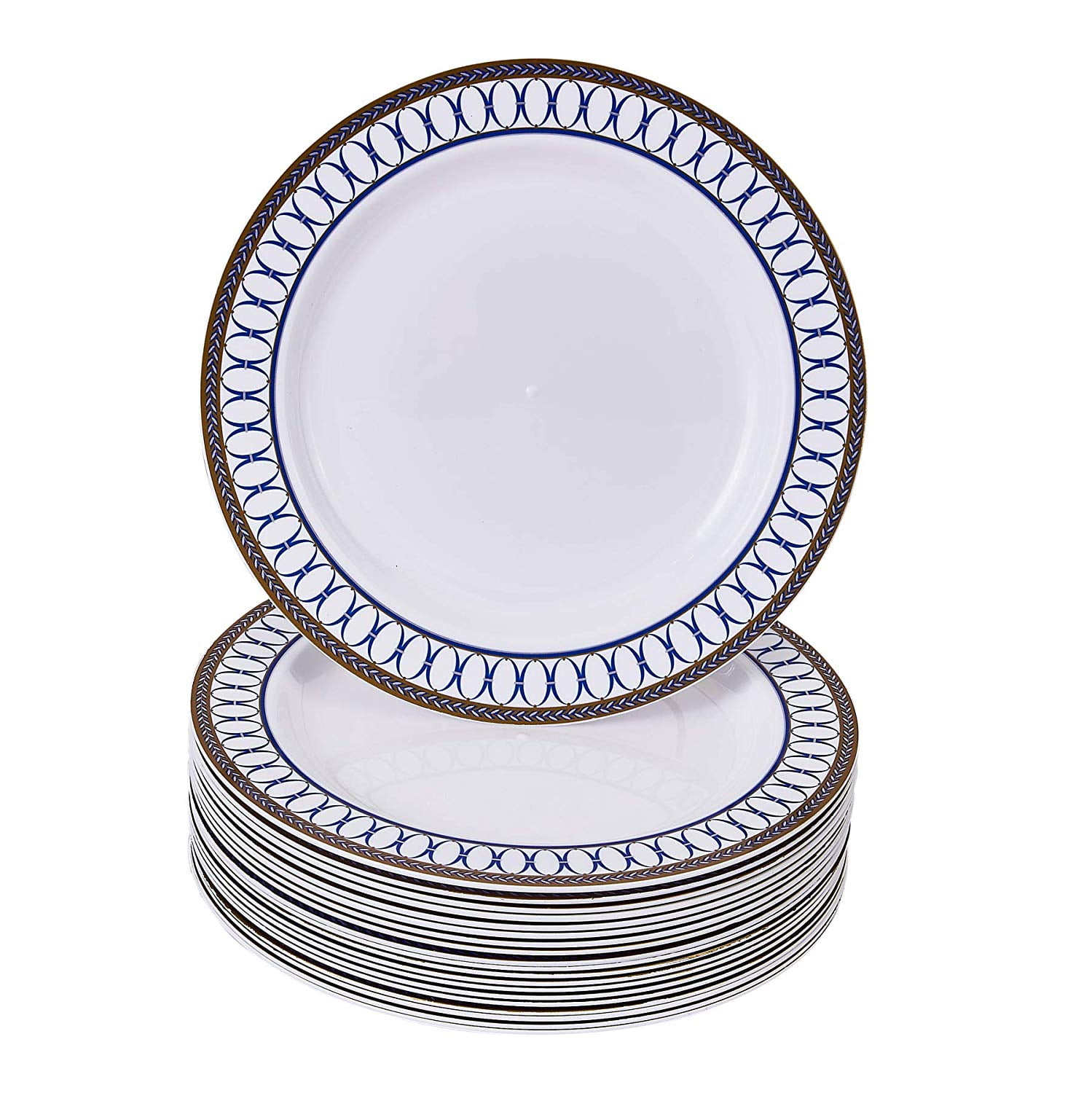 DISPOSABLE DESSERT PLATES | 20 pc | Heavy Duty Plastic Dishes | Elegant Fine China Look | Renaissance  Royal Blue (7.5)