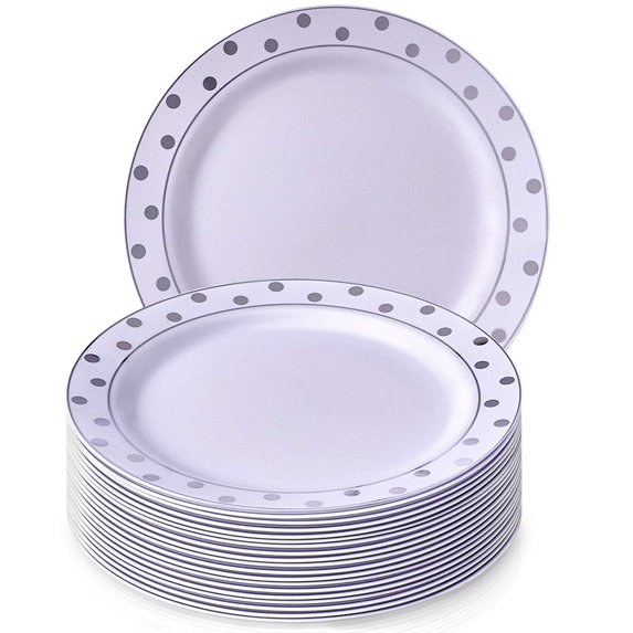 DISPOSABLE PLASTIC SIDE PLATES 7.5" Dots Silver 20 pc