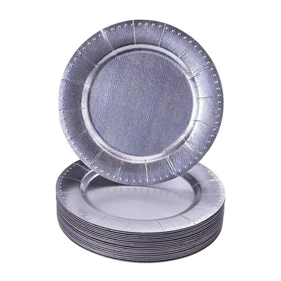 DISPOSABLE ROUND CHARGER PLATES - 20pc (Silver/Beaded)