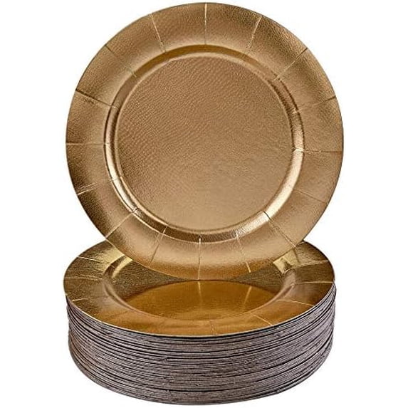 DISPOSABLE ROUND CHARGER PLATES - 40pc (Gold)