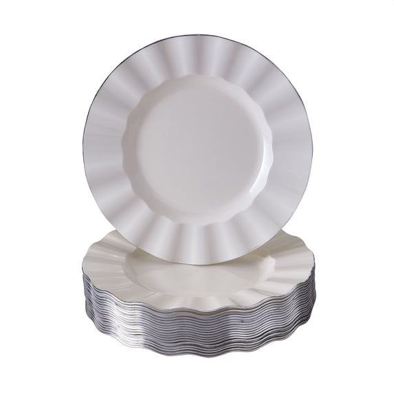 DISPOSABLE SALAD PLATES | 20 pc | Heavy Duty Plastic Dishes | Elegant Fine China Look | Veil - Ivory (8.75”)