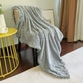 thumbnail image 1 of DISSA Flannel Fleece Blankets with Pompom Fringe Lightweight Soft Throw Blanket Fit Sofa Bed(Grey,51x63"), 1 of 8