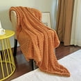 thumbnail image 1 of DISSA Flannel Fleece Blankets with Pompom Fringe Lightweight Soft Throw Blanket Fit Sofa Bed(Orange,51x63"), 1 of 9