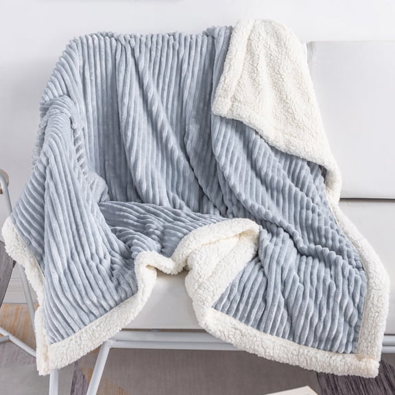 DISSA Sherpa Fleece Blanket Soft Grey Throw Blanket Cozy Plush Blankets for Couch Sofa Bed, 51"x63"