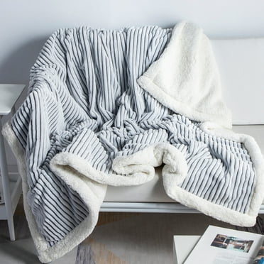 DISSA Sherpa Fleece Blanket Soft Grey and White Throw Blanket Cozy Plush Blankets for Couch Sofa Bed,51"x63"