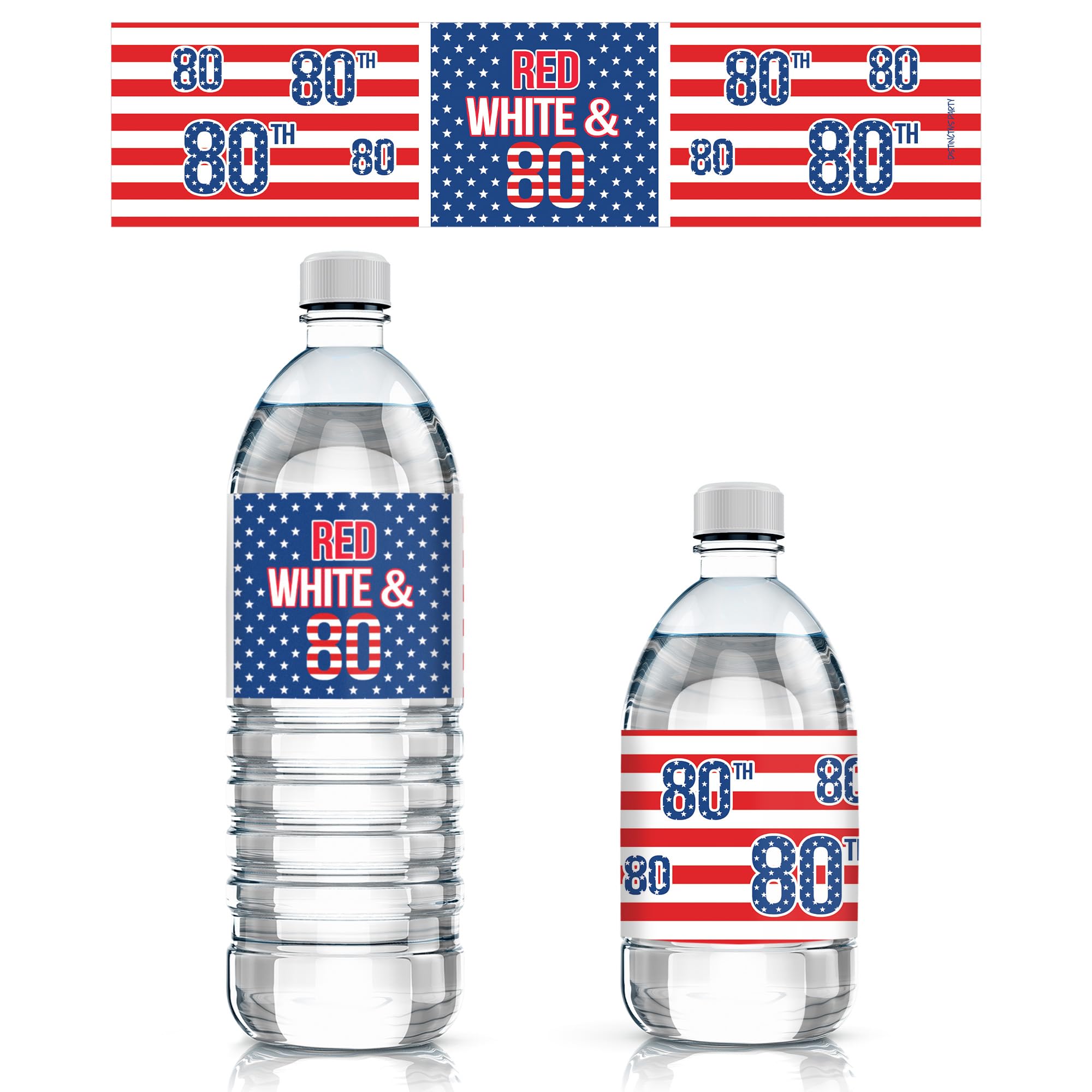 DISTINCTIVS Red White and STF9 Blue 80th Birthday Party Water Bottle