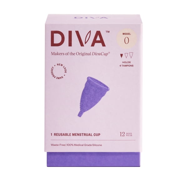 DIVA Cup - Medical Grade Silicone Cup for Period Care - Reusable Menstrual Cup - Up to 12 Hours of Continuous Wear - Model 0 (For Slim Vaginal Canals & First-Time Users)