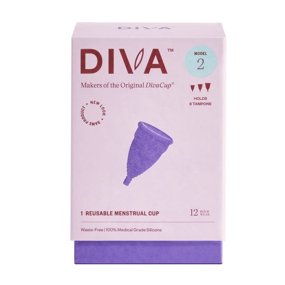 DIVA Cup - Medical Grade Silicone Cup for Period Care - Reusable Menstrual Cup - Up to 12 Hours of Continuous Wear - Model 2 (For Wide Vaginal Canals, Post-Partum & Ages 35+)