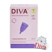 DIVA Cup & Pin - Medical Grade Silicone Cup for Period Care - Reusable Menstrual Cup - Up to 12 Hours of Continuous Wear - Model 1 For Medium to Heavy Flow - With Enamel Pin