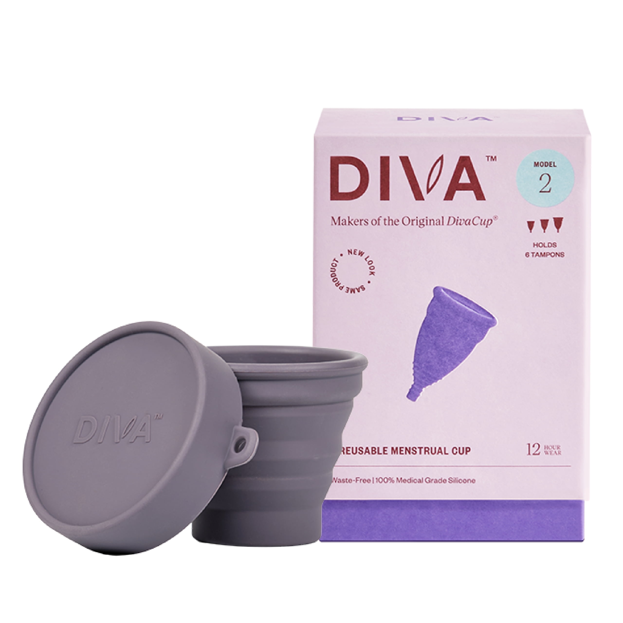 DIVA Cup & Shaker - Medical Grade Silicone Cup for Period Care - Reusable Menstrual Cup with Shaker for On-the-Go Cleansing - Wear Up to 12 Hours - Model 2 (Wide Vaginal Canals,Post-Partum, Ages 35+)