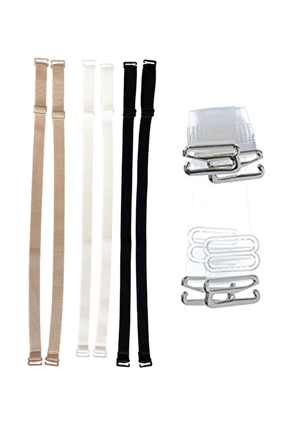 DIVA'S 4 Pairs Replacement Bra Straps Adjustable-Clear-Black-Nude-White 15mm Plus Size