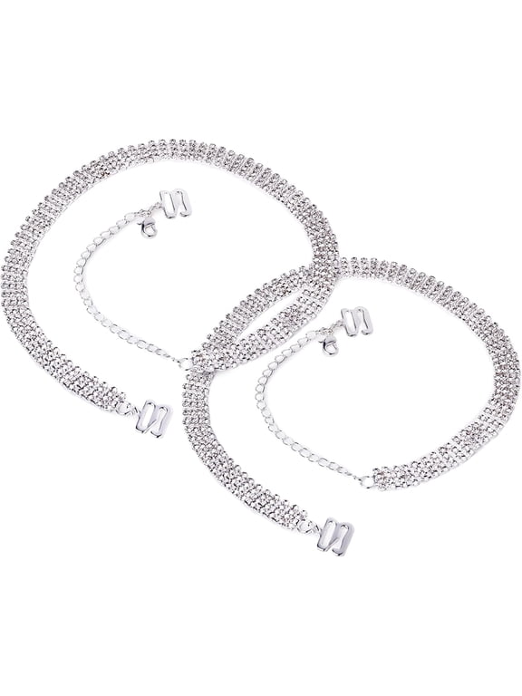 DIVA'S 4 Row Rhinestone Removable Crystal Silver Bra Straps (Small, Rhinestone Silver)