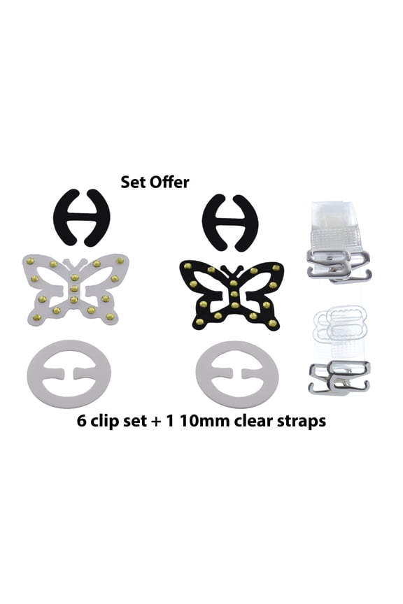 DIVA'S Bra Straps Straps Clips Holders Butterfly Shape With Stone Details - 3 Shapes-2 Clips/Shapes