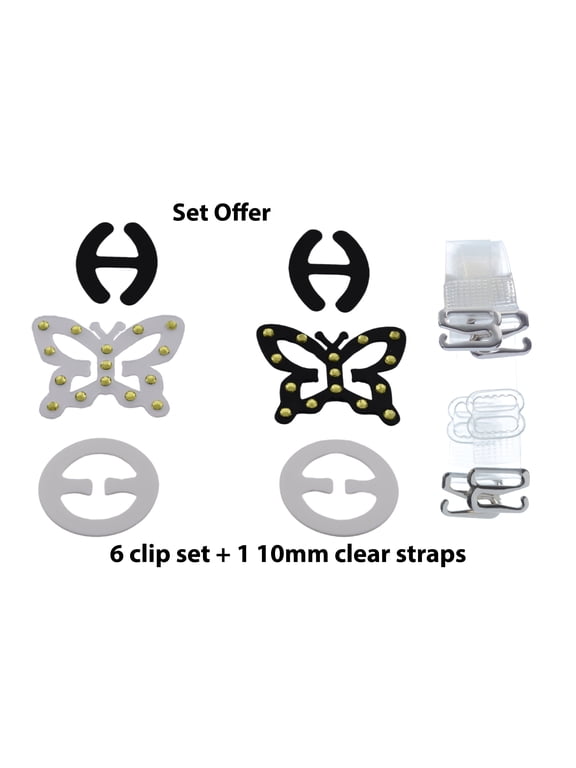 DIVA'S Bra Straps Straps Clips Holders Butterfly Shape With Stone Details - 3 Shapes-2 Clips/Shapes