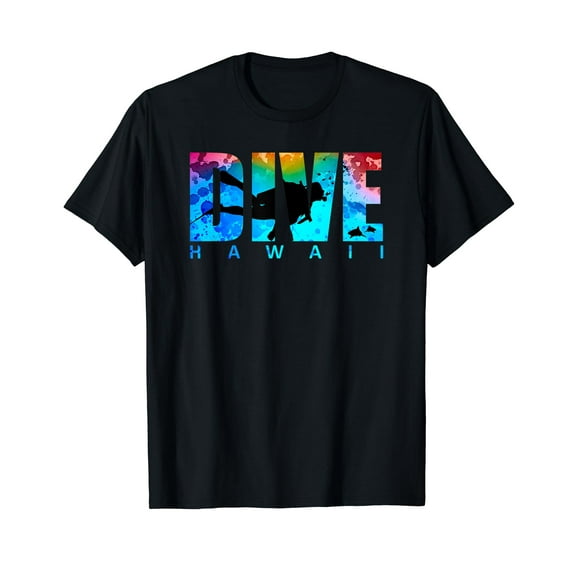 DIVE HAWAII Sharks Sunset Scuba Diving Snorkeling Vacation T-Shirt Black Tee