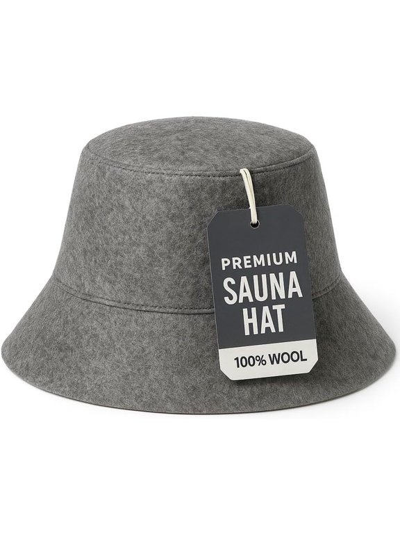 Bucket Wool Sauna Hat - 100% Natural Wool Felt, Handmade, One Size - Grey