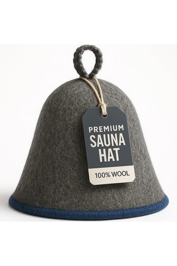 Classic Wool Sauna Hat - 100% Natural Wool Felt, Handmade, One Size - Charcoal & Blue