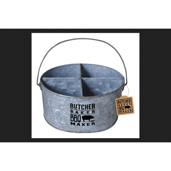 Open Road Brands Butcher Baker BBQ Maker TIN 4 COMPARTMENT - BUTCHER BAKER BBQ MAKER Divided Pail