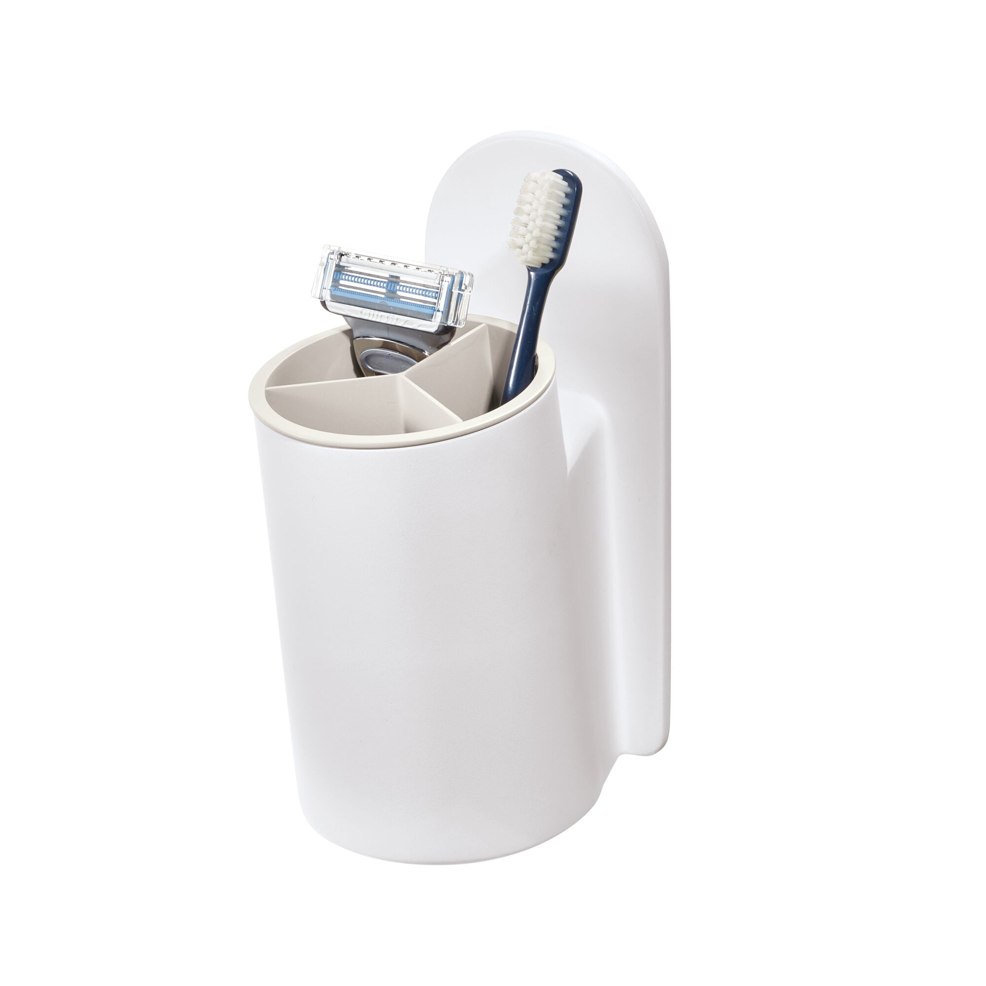 iDesign Self-Adhesive Divided Bathroom Tumbler – Berkley Collection - Coconut/White