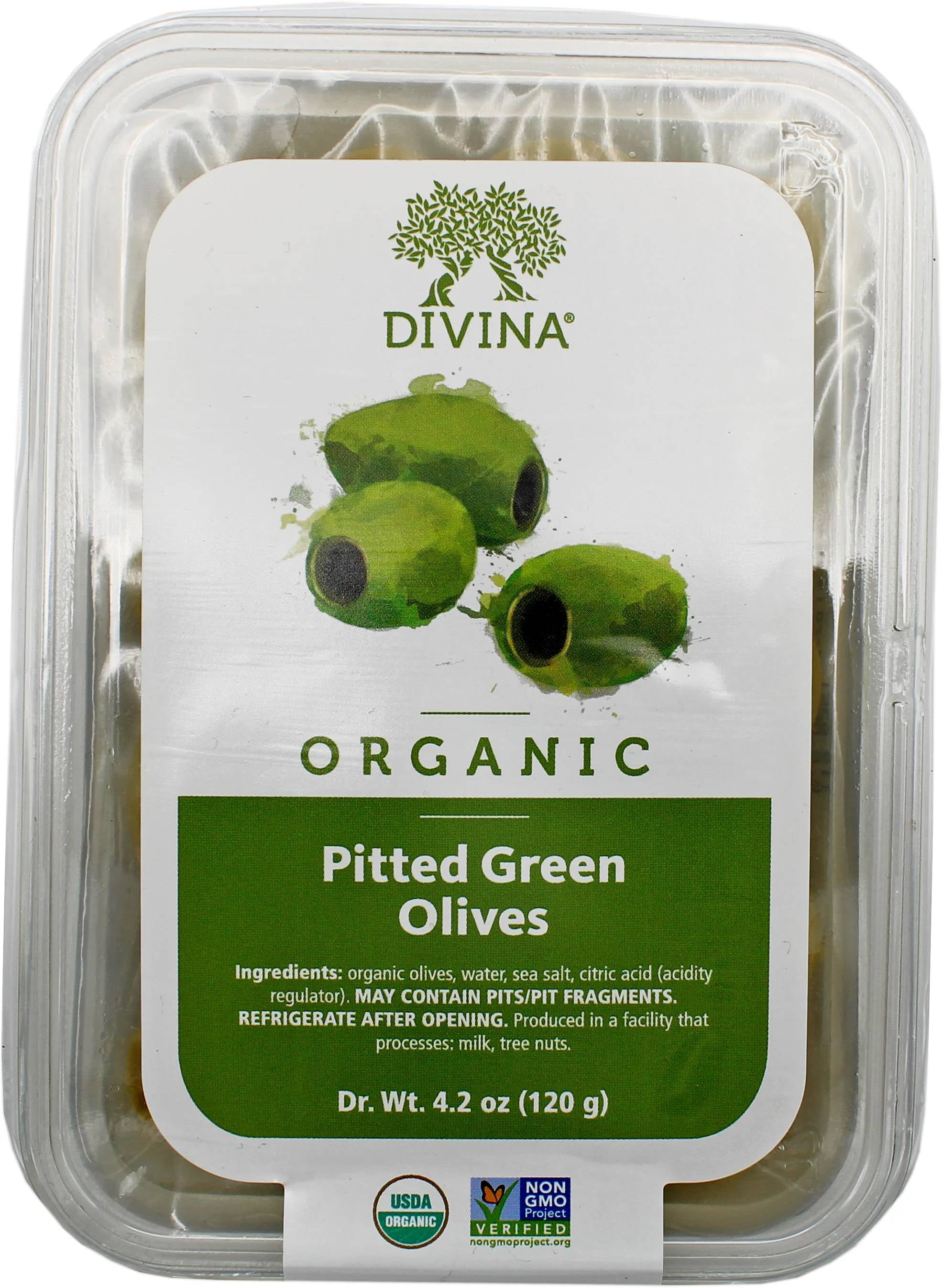 DIVINA - Green Pitted Olives Organic 4.9OZ ( Pack of 6)