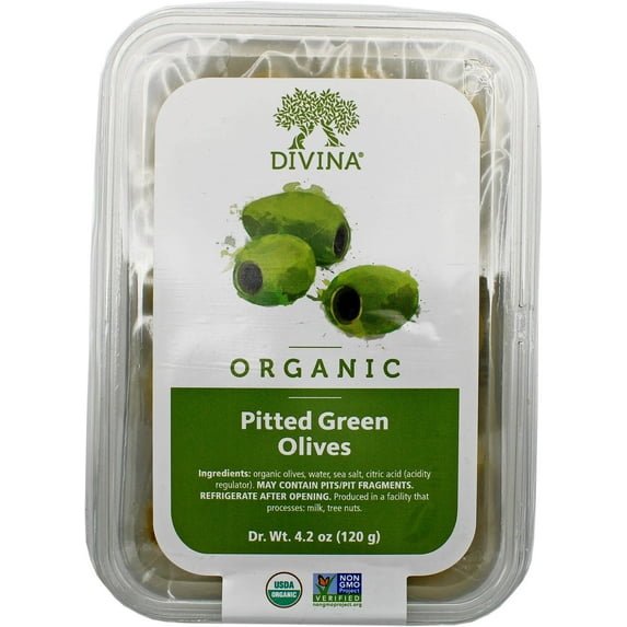 DIVINA - Green Pitted Olives Organic 4.9OZ ( Pack of 6)