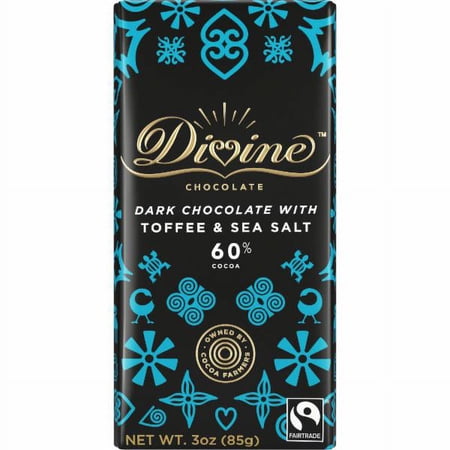 DIVINE CHOCOLATE: Dark Chocolate with Toffee and Sea Salt, 3 oz Pack Of 12