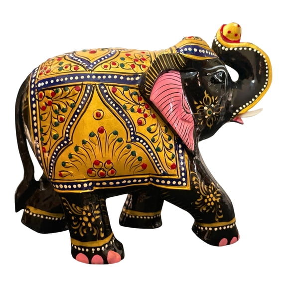 DIVINE CRAFT - Wooden Elephant Decor, Handcrafted Gold Statue (4 Inches)