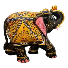 DIVINE CRAFT - Wooden Elephant Decor, Handcrafted Gold Statue (4 Inches)