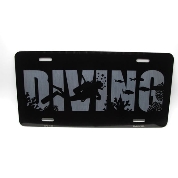 DIVING SCUBA DIVER BRUSHED METAL CAR LICENSE PLATE.DIVE DIVING CAR LICENSE PLATE - Aluminum ( 12 inch x 6 inch )