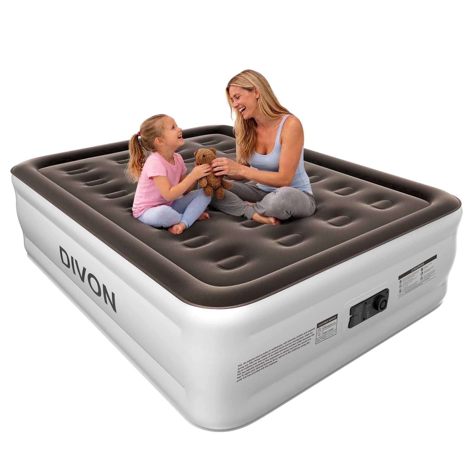 Divon Full Size Air Mattress with Built-in Pump, 18" Elevated Inflatable Bed for Guests & Travel, Brown