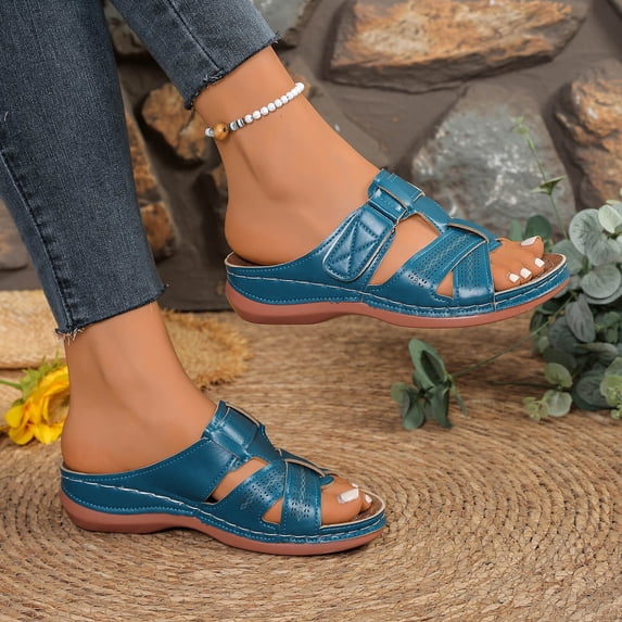 DIVVce Adjustable Strap Wedge Mule Sandals For Women Open Toe Slip On Comfort Casual Footwear