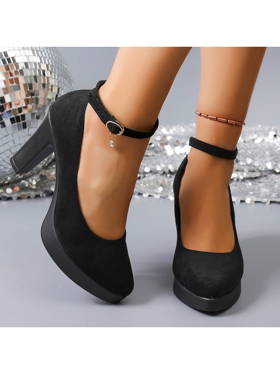 Ankle Strap Platform Heels For Women Closed Toe Adjustable Comfortable Dressy Evening Footwear