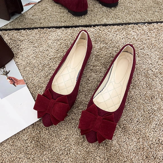 DIVVce Bow Ballet Flats For Women Suede Pointed Toe Comfortable Slip On Casual Lightweight Footwear