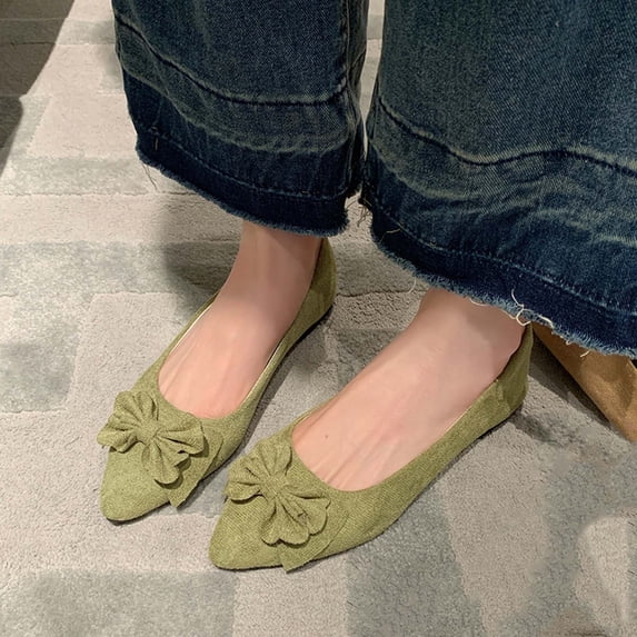 DIVVce Bow Pointed Toe Flats For Women Suede Comfortable Slip On Casual Lightweight Dressy Footwear