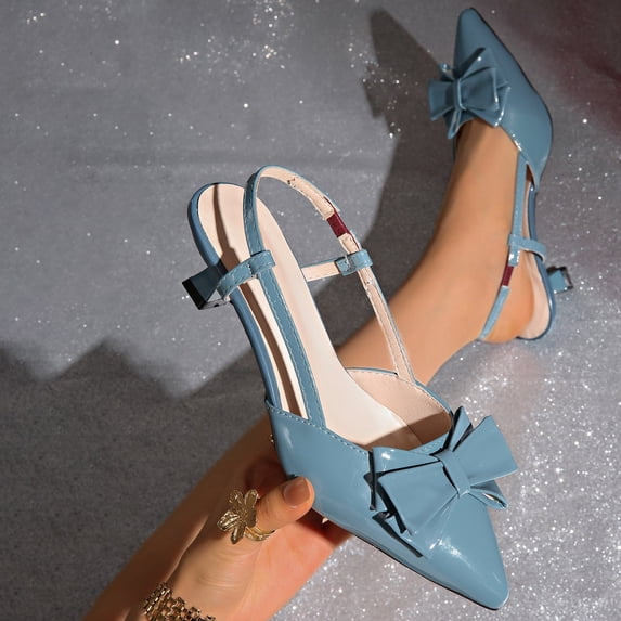 DIVVce Bow Slingback Kitten Heels For Women Pointed Toe Comfortable Casual Formal Footwear