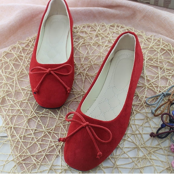 DIVVce Bow Suede Ballet Flats For Women Round Toe Comfortable Slip On Casual Footwear