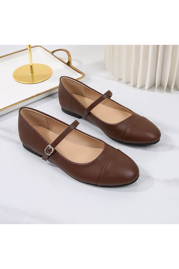 Cap Toe Mary Jane Flats For Women Adjustable Buckle Slip On Comfort Casual Office Dress Footwear