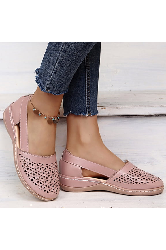 Casual Shoes Women Laser Cutout Closed Toe Comfortable Slip On Breathable Lightweight Footwear