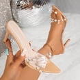 thumbnail image 1 of DIVVce Clear Pearl Embellished Mule Heel Sandals For Women Open Toe Slip On Comfort Evening Footwear, 1 of 8