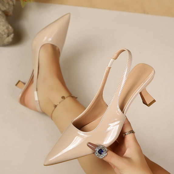 DIVVce Closed Toe Sandals Women Slingback Block Kitten Heel Pumps Glossy Patent Slip On Formal Wedding Office Dress Event Footwear