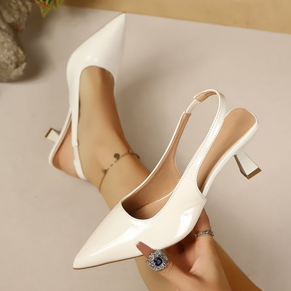 DIVVce Closed Toe Sandals Women Slingback Block Kitten Heel Pumps Glossy Patent Slip On Formal Wedding Office Dress Event Footwear