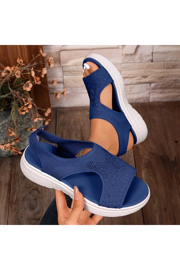 Comfortable Sandals For Women Knit Fabric Open Toe Slingback Platform Footwear For Walking And Casual Outdoor Use