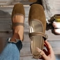 thumbnail image 1 of DIVVce Contrast Stitch Mary Jane Buckle Flats For Women Square Toe Slip On Comfort Office Casual Footwear, 1 of 8