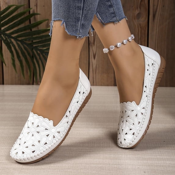 DIVVce Crochet Lace Ballet Flats For Women Round Toe Comfortable Slip On Breathable Footwear