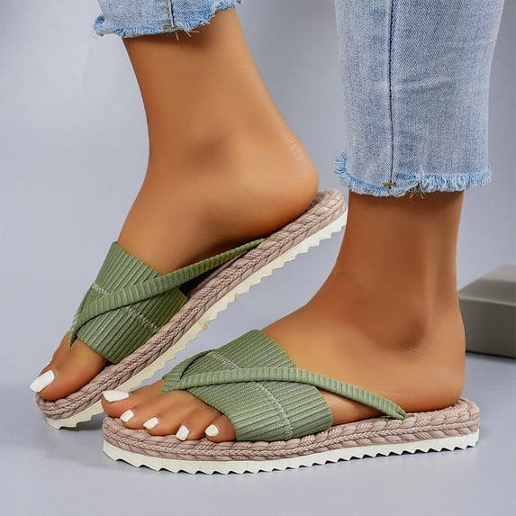 DIVVce Cross Strap Slide Sandals For Women Knit Open Toe Comfortable Non Slip Casual Summer Footwear