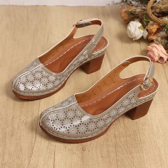 DIVVce Cutout Closed Toe Block Heel Slingback Sandals For Women Adjustable Buckle Comfort Footwear